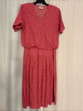 Paquette Too Vintage Women’s Pink Floral Knit 80s / 20s style midi Dress, size 6